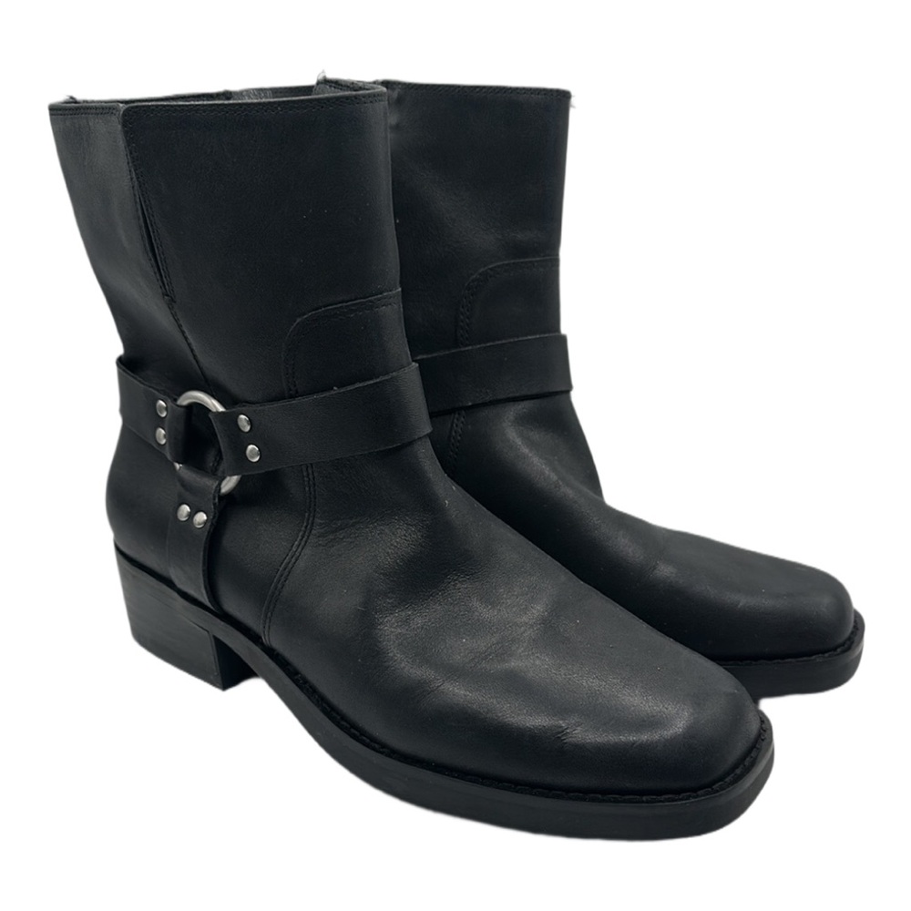 Sole & Society Sz 9 1/2 Karisax Black Leather Ankle Biker Moto Boots